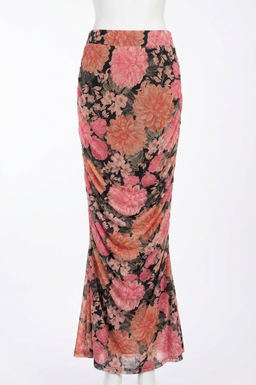 NEW MINKPINK women's apricot ruched skirt in flora